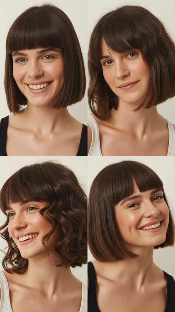  Blunt Bob With Long Center-Parted Bangs