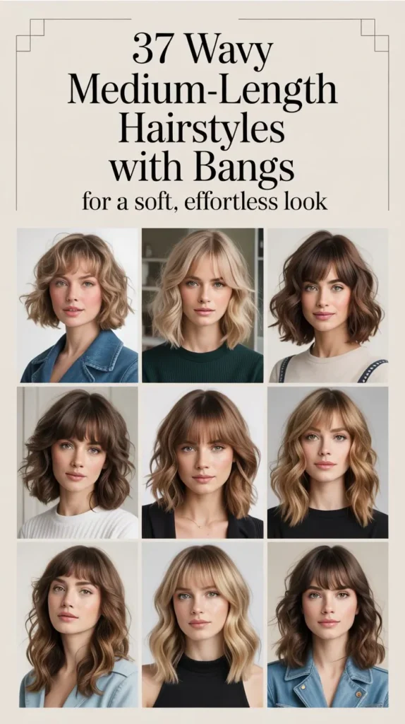 37 Wavy Medium-Length Hairstyles with Bangs for a Soft, Effortless Look