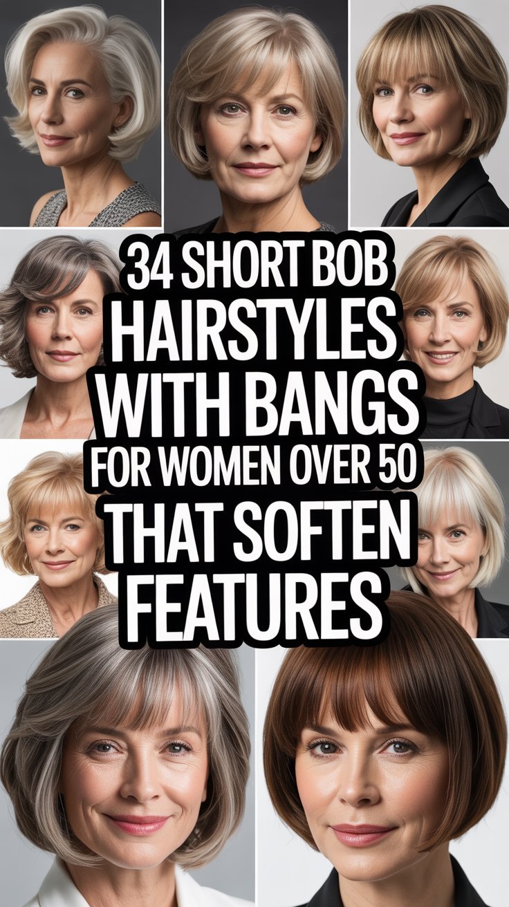 34 Short Bob Hairstyles with Bangs for Women Over 50 That Soften Features