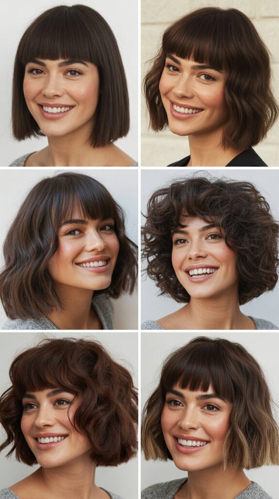  Stacked Lob with Heavy Bangs