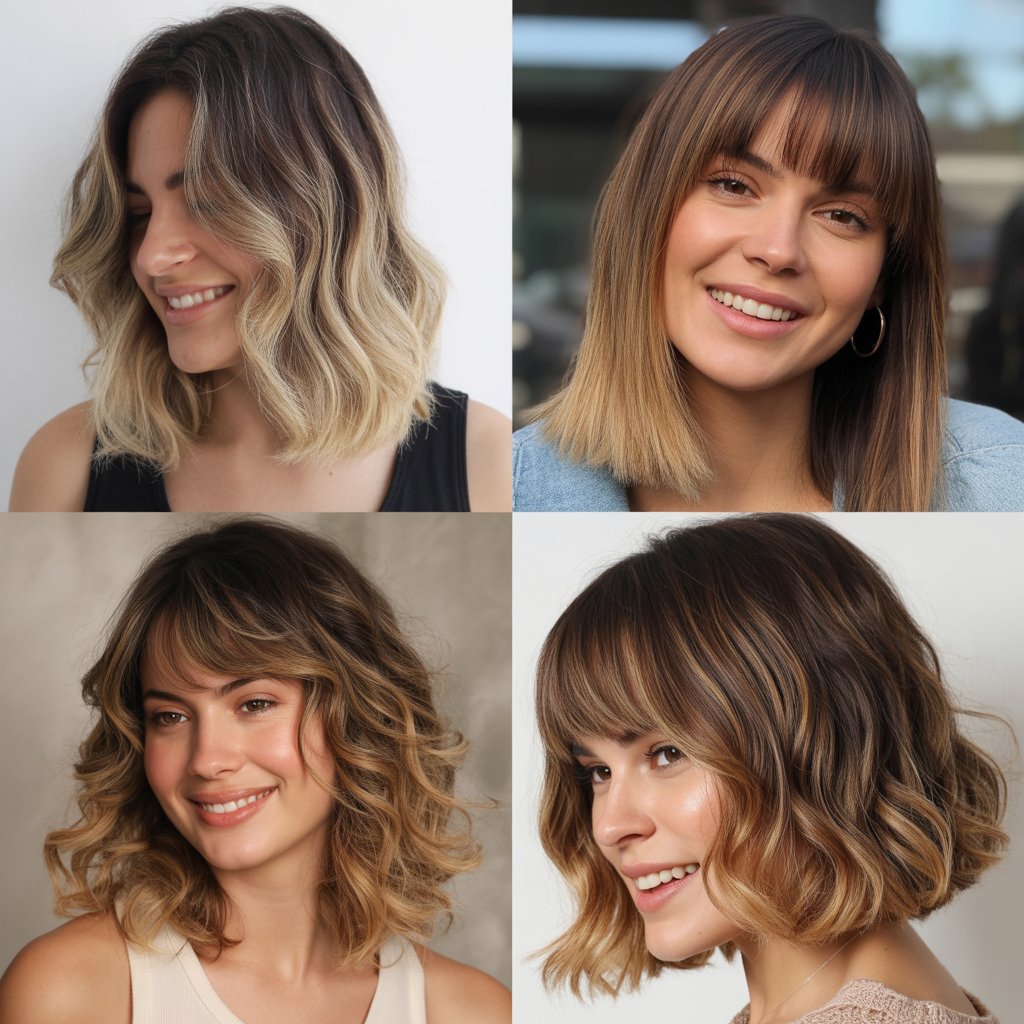  Ombré Lob with Blended Bangs