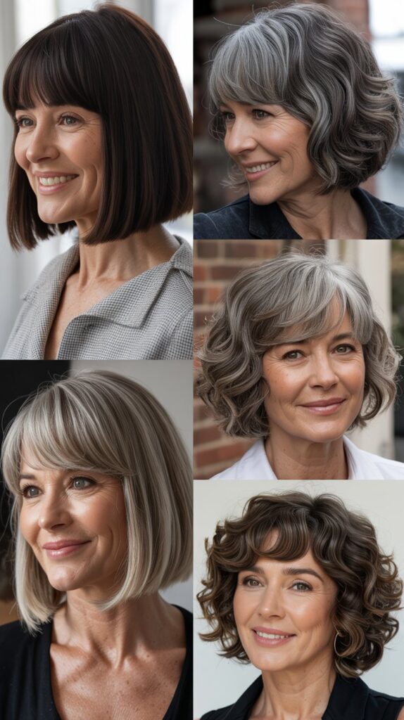 42 Soft and Elegant Bob Styles for Fine, Thin Hair After 50 19 Bob with Curtain Bangs