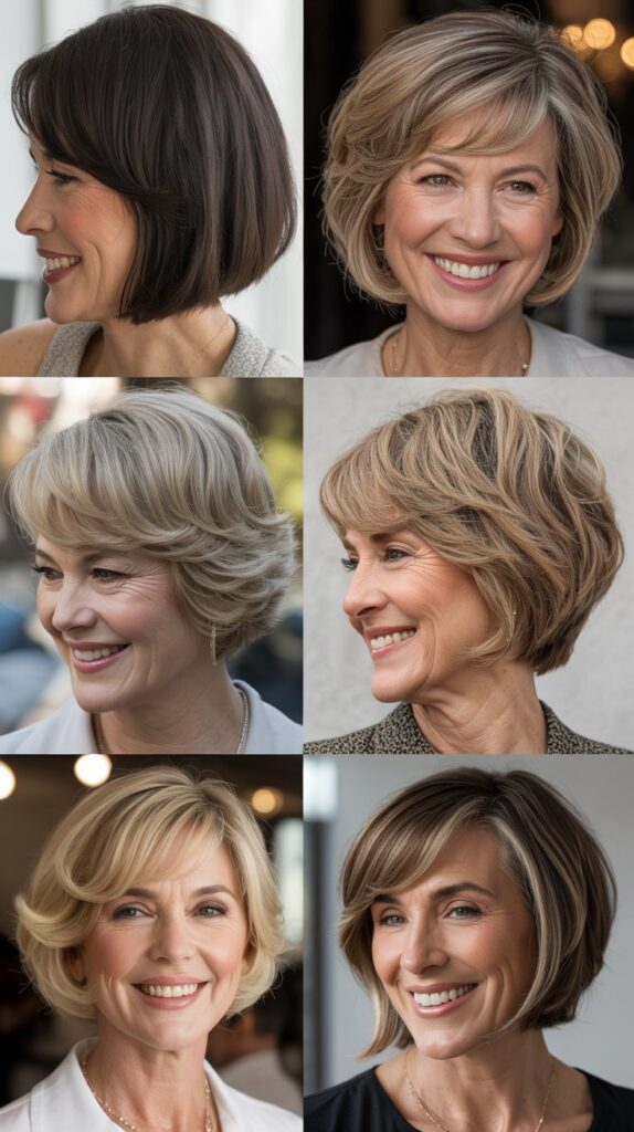 42 Soft and Elegant Bob Styles for Fine, Thin Hair After 50 20 Bob with Side-Swept Bangs