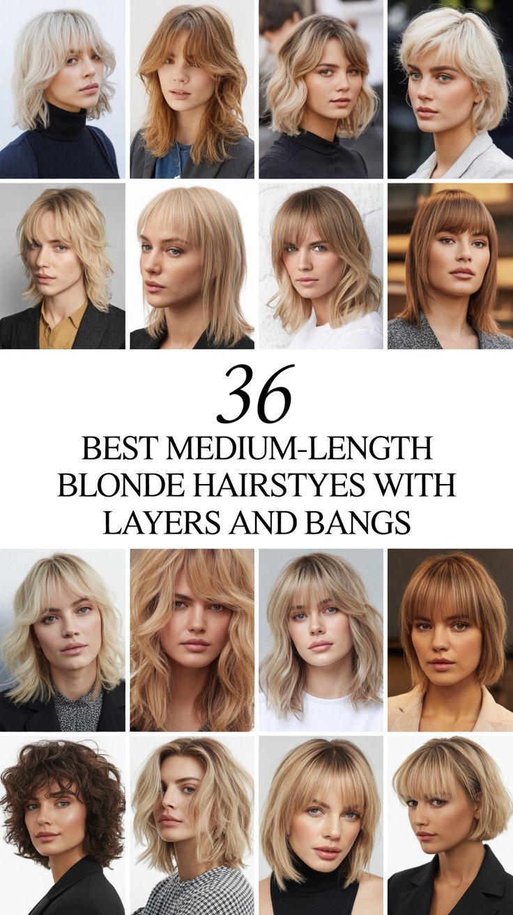 36 Best Medium-Length Blonde Hairstyles with Layers and Bangs