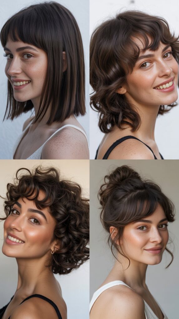 27 Best Medium Haircuts With Bangs That Instantly Transform Your Look 16 Razored Shoulder Cut with Wispy Side Bangs