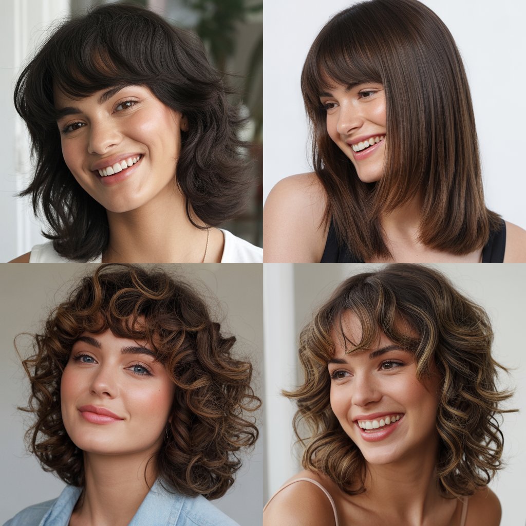 Soft Layers with Bottleneck Bangs for Elongated Elegance
