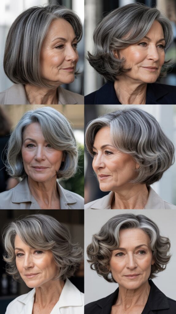 42 Soft and Elegant Bob Styles for Fine, Thin Hair After 50 32 Bob with Gray Blending