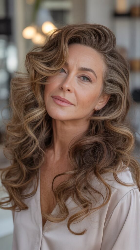 Long Loose Curls with Side Part