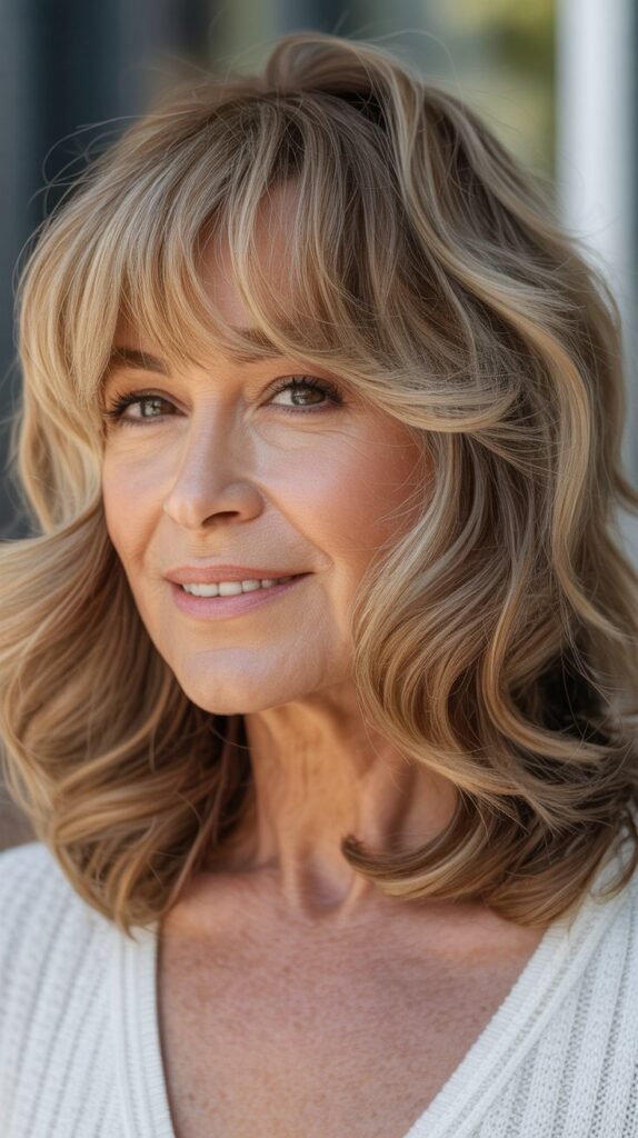 Wispy Long Bangs with Beach Waves