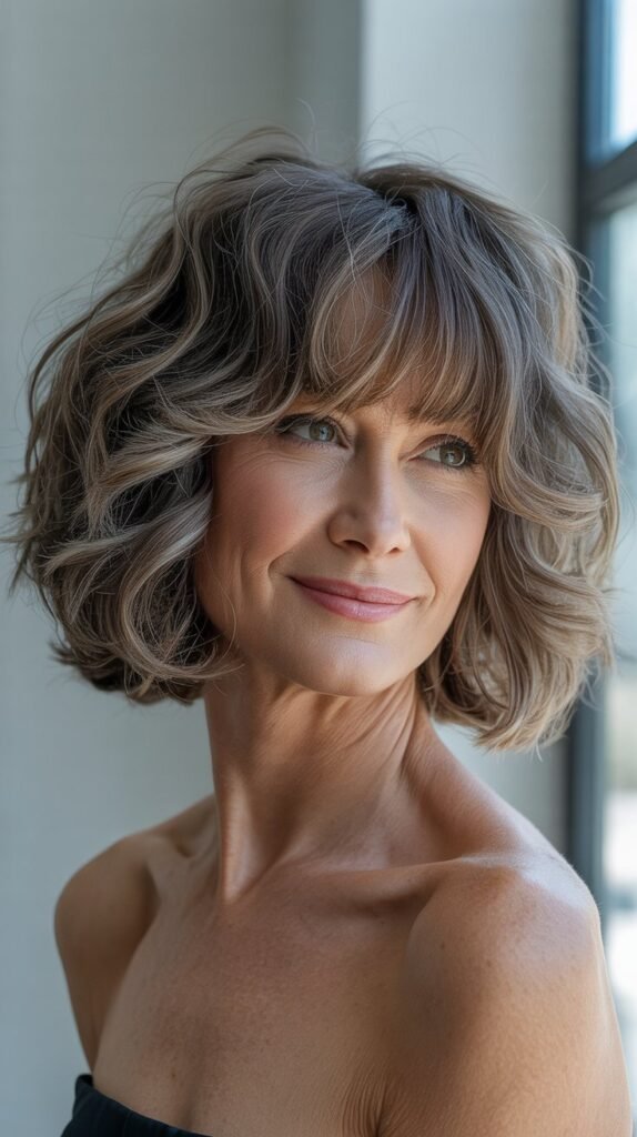 Messy Wavy Bob with Fringe