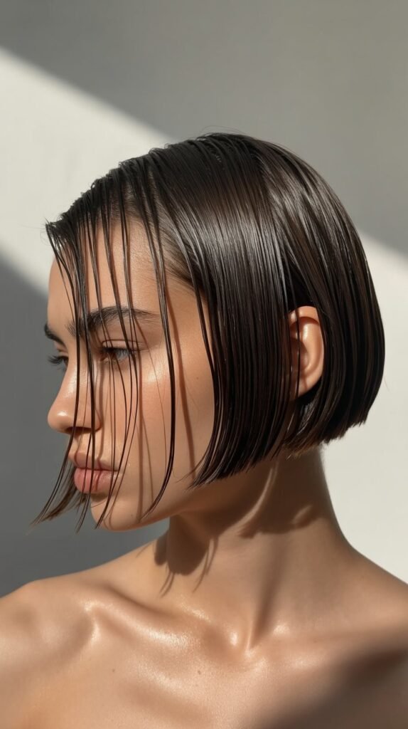 Long Bob with Slicked-Back Style