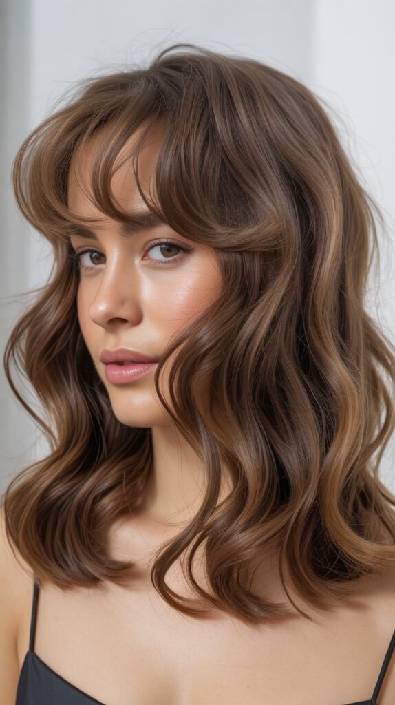 Medium Wavy Hair With Baby Bangs