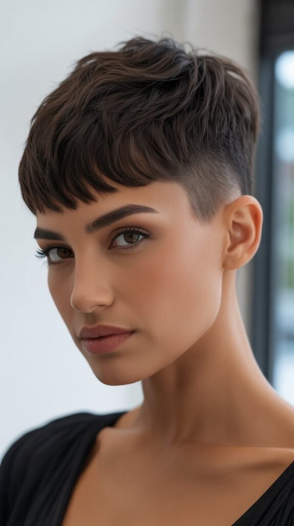 Pixie With Micro Fringe And Shaved Nape