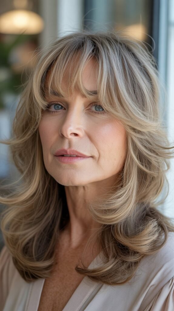 Wispy Curtain Bangs with Beachy Waves