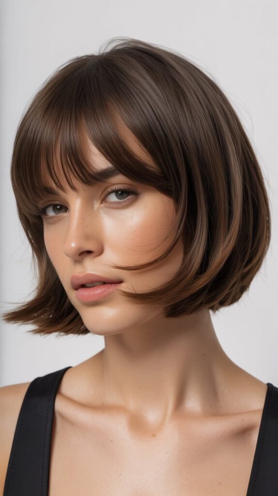 Layered Bob with Bottleneck Bangs