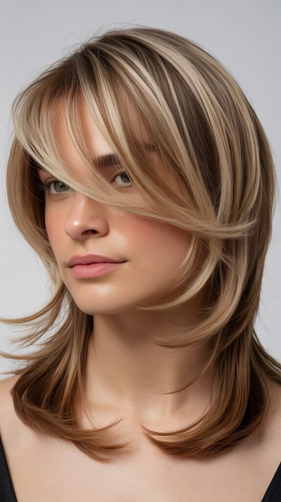 Tapered Layers with Swoopy Bangs