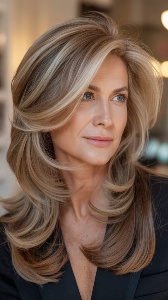 Long Layered Hair with Swept-Back Styling