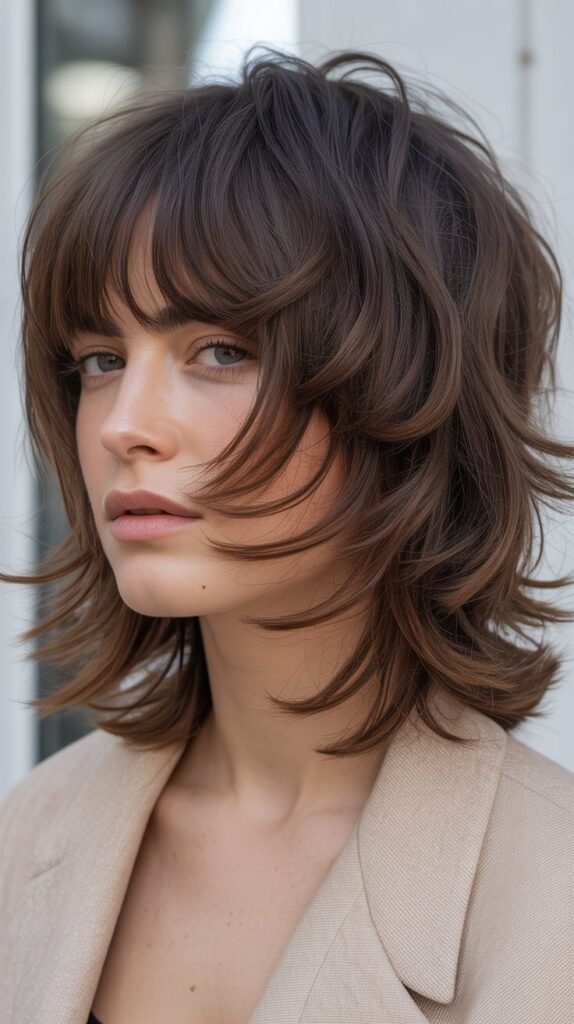 Shaggy Lob with Bottleneck Bangs