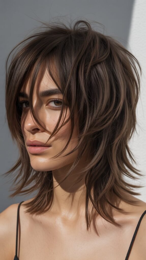 Edgy Shag with Asymmetric Bangs