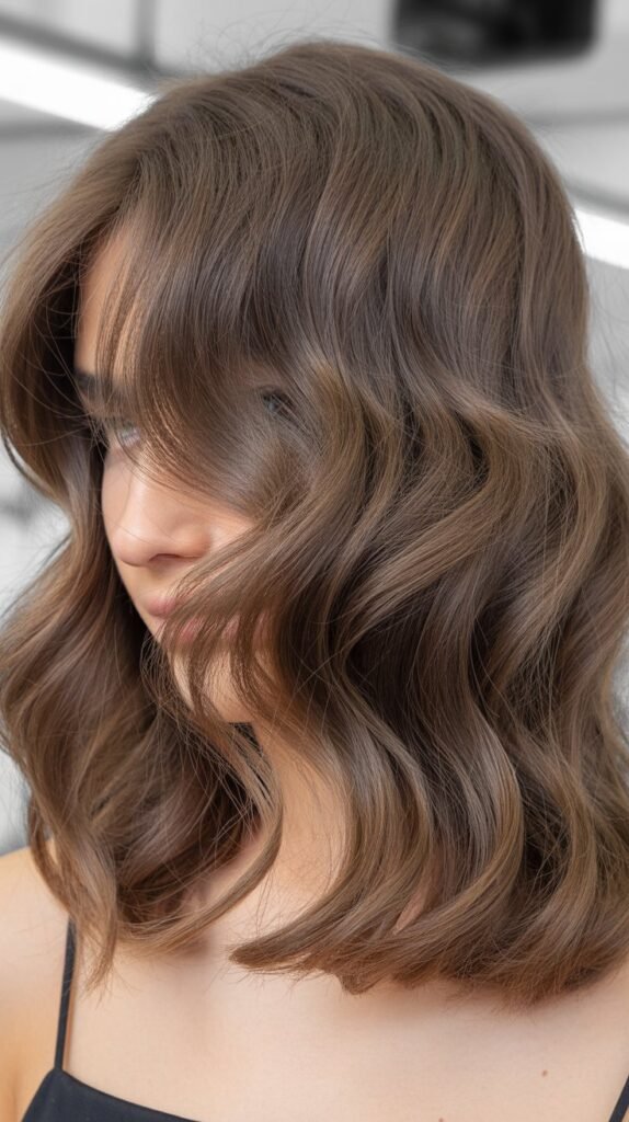 Tousled Medium Waves with Curtain Bangs
