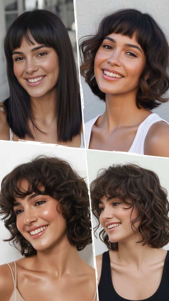 30 Stunning Medium Haircuts With Bangs for Thin Hair That Add Fullness 5 Choppy Collarbone Cut with Piecey Bangs