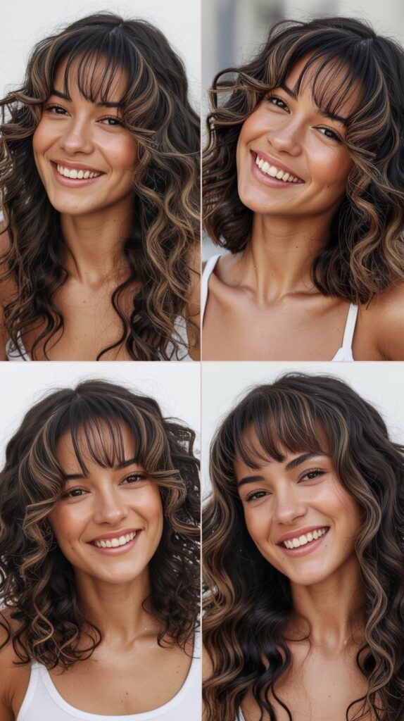  Waterfall Ends with Center-Parted Curtain Bangs