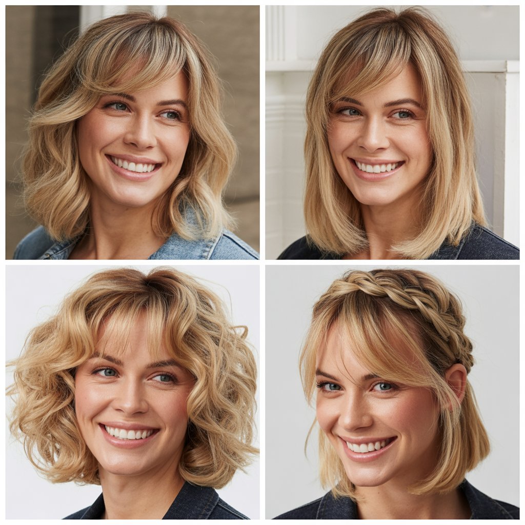  Dirty Blonde Layered Cut with Side Bangs
