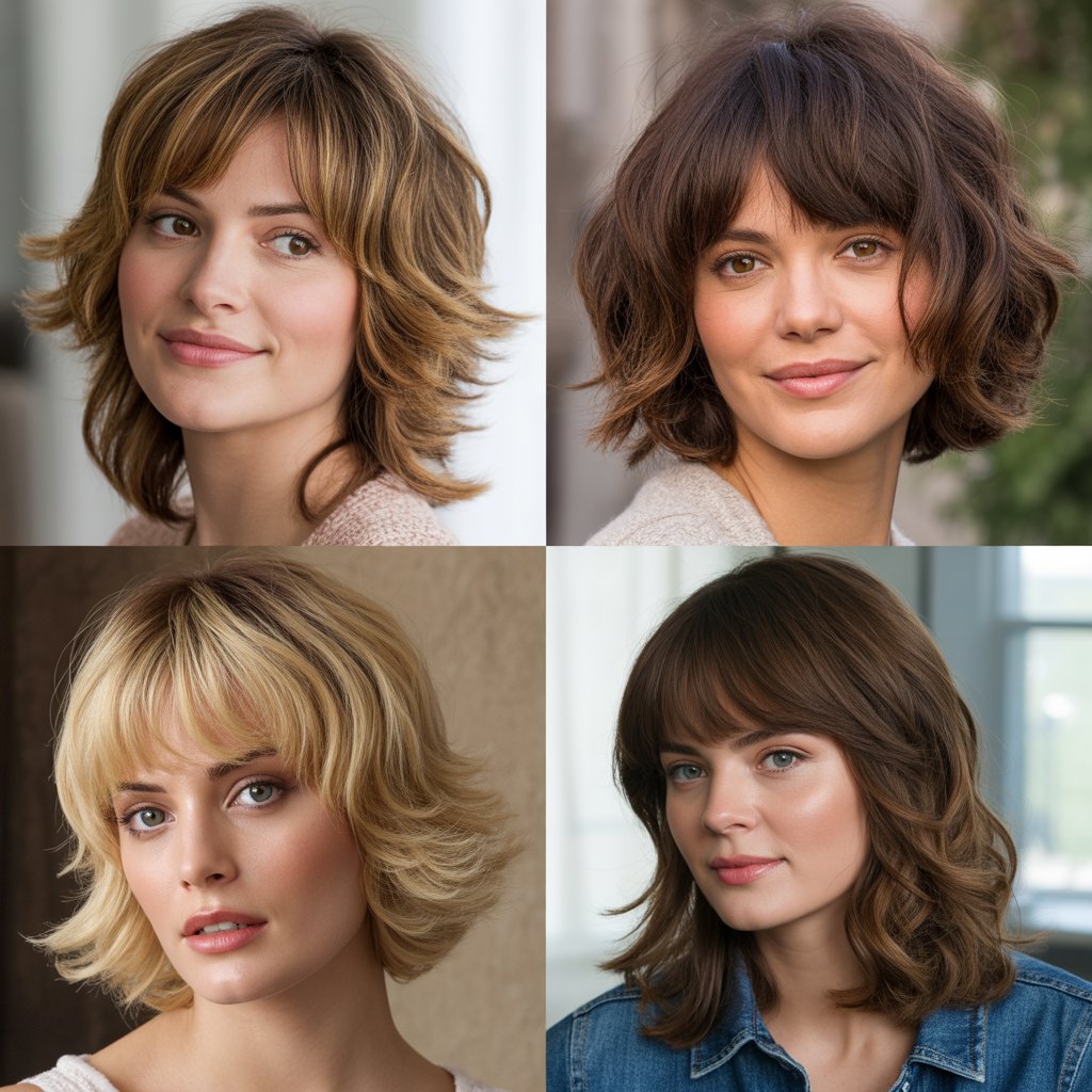 Choppy Shag with Blunt Bangs for Square Faces