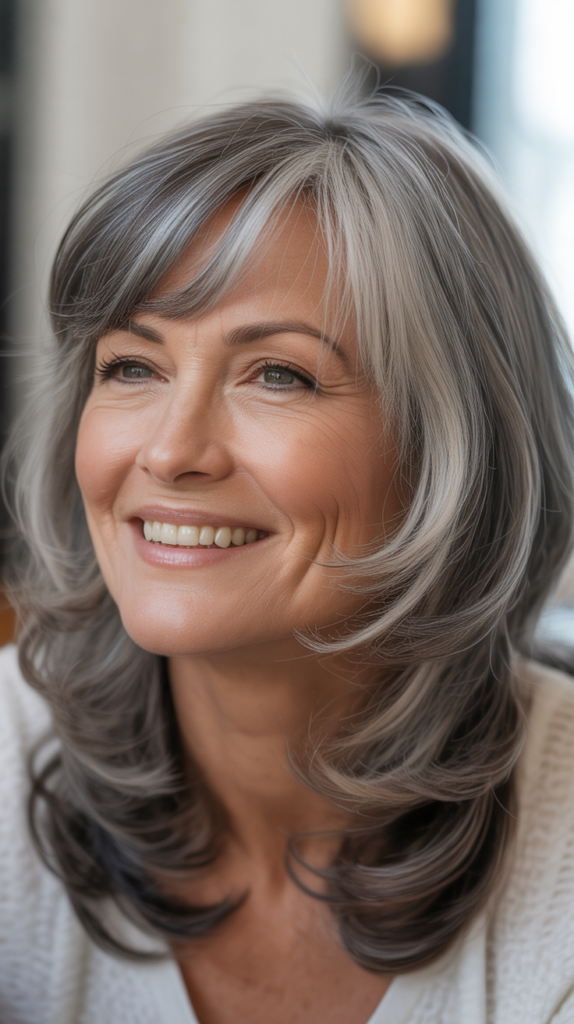 Soft Side-Swept Bangs with Medium Layers