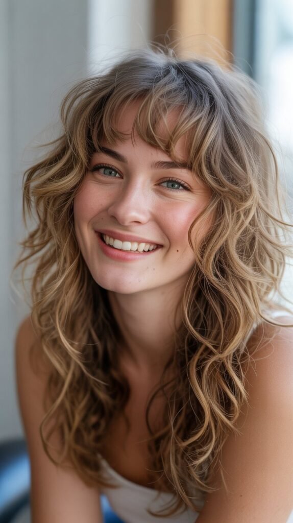 Tousled Waves with Brow-Skimming Bangs