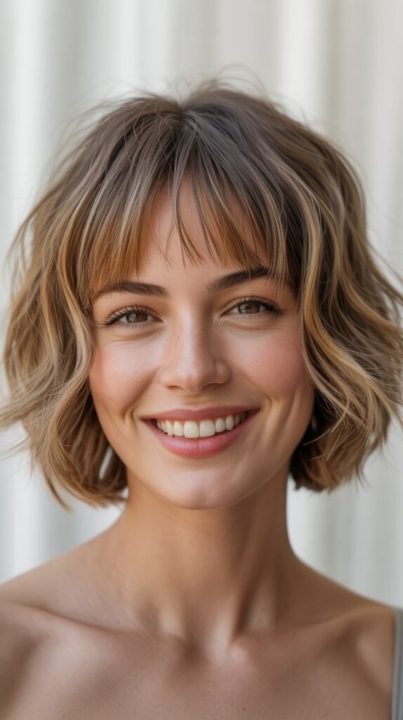 Messy Bob with Wispy Curtain Bangs