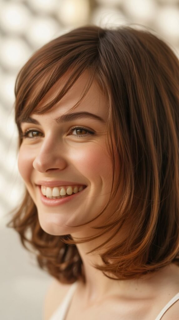 Medium Hair with Side-Swept Curtain Bangs