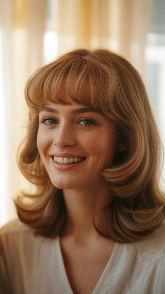 Vintage-Inspired Medium Hair with Curtain Bangs