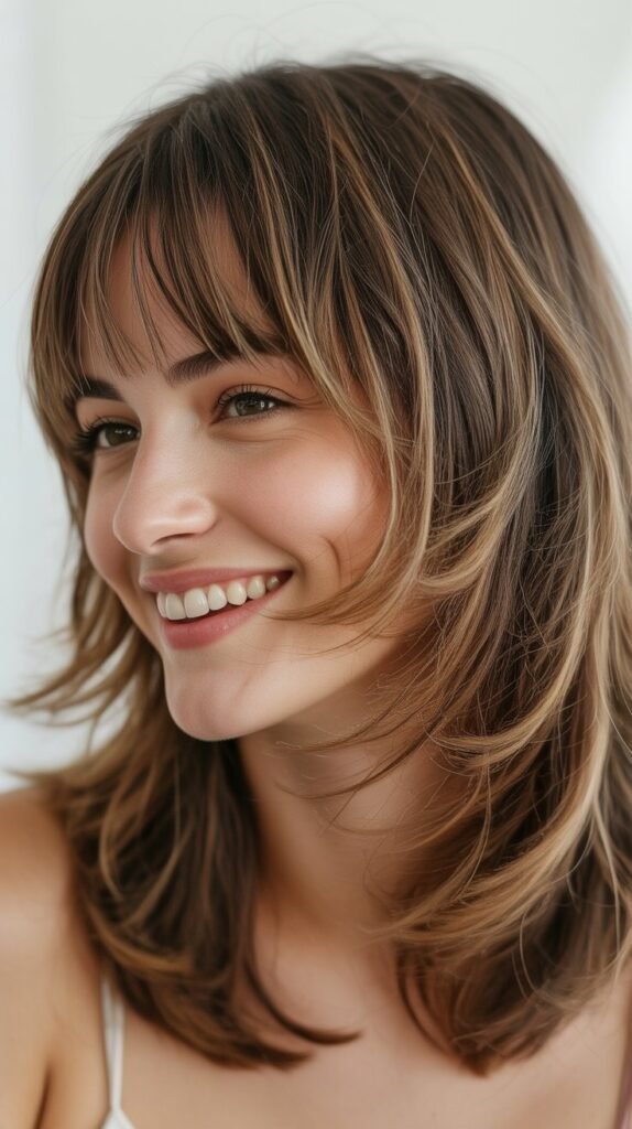 Curtain Bangs with Shaggy Medium Cut