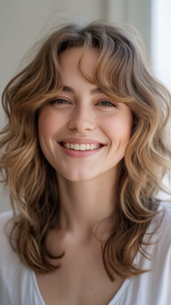  Tousled Midi with Brow-Skimming Fringe