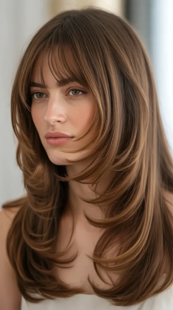 Angled Layers With Asymmetric Curtain Bangs