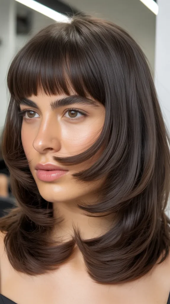 Layered Lob with Blunt Micro Bangs