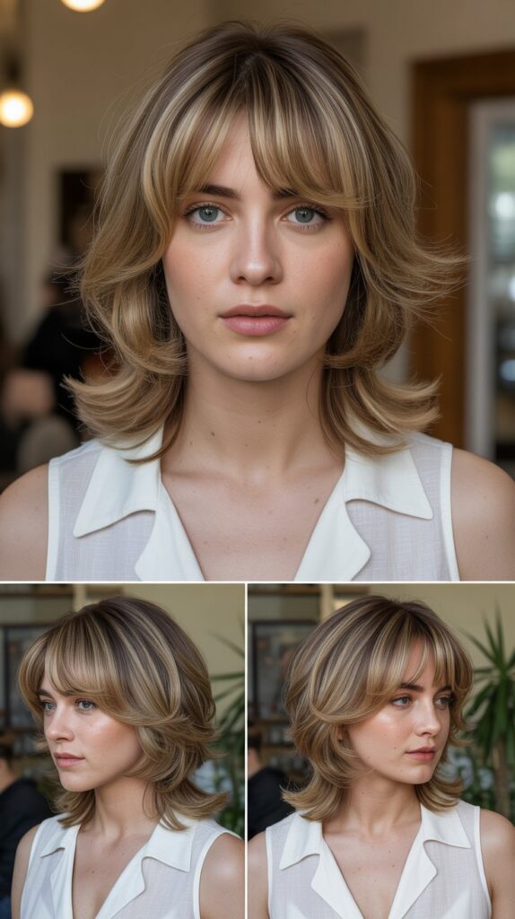  Layered Medium Cut with Bottleneck Bangs