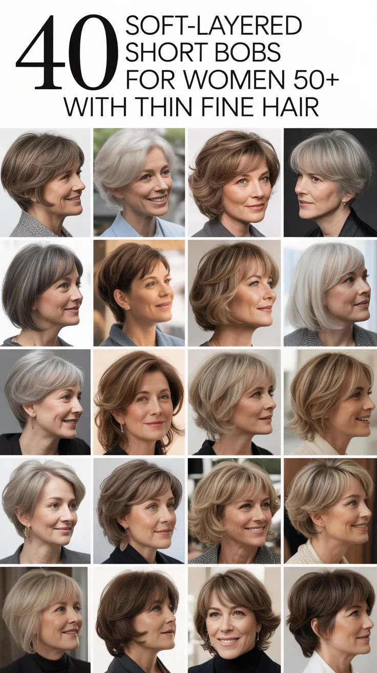 40 Soft-Layered Short Bobs for Women 50+ with Thin Fine Hair