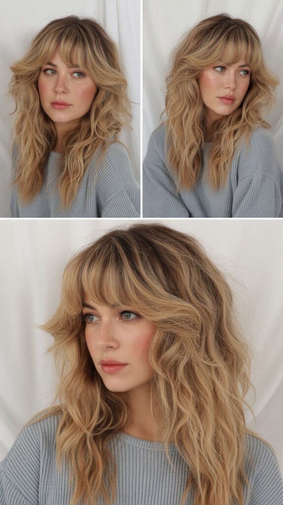 Beachy Waves with Curtain Bangs