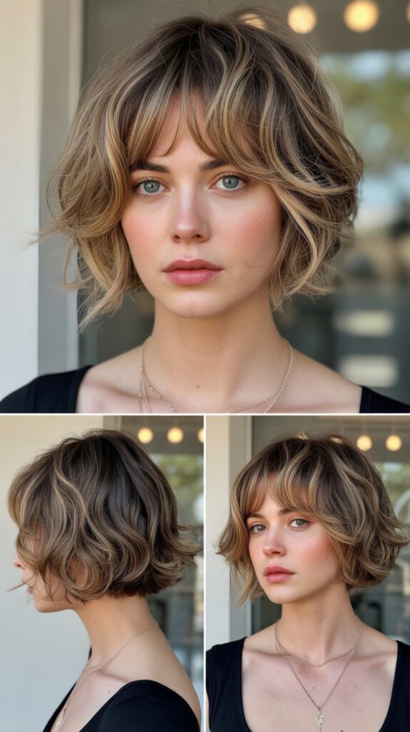 42 Medium Haircuts With Bangs for Thin Hair That Add Volume 35 Choppy Bob With Wispy Fringe
