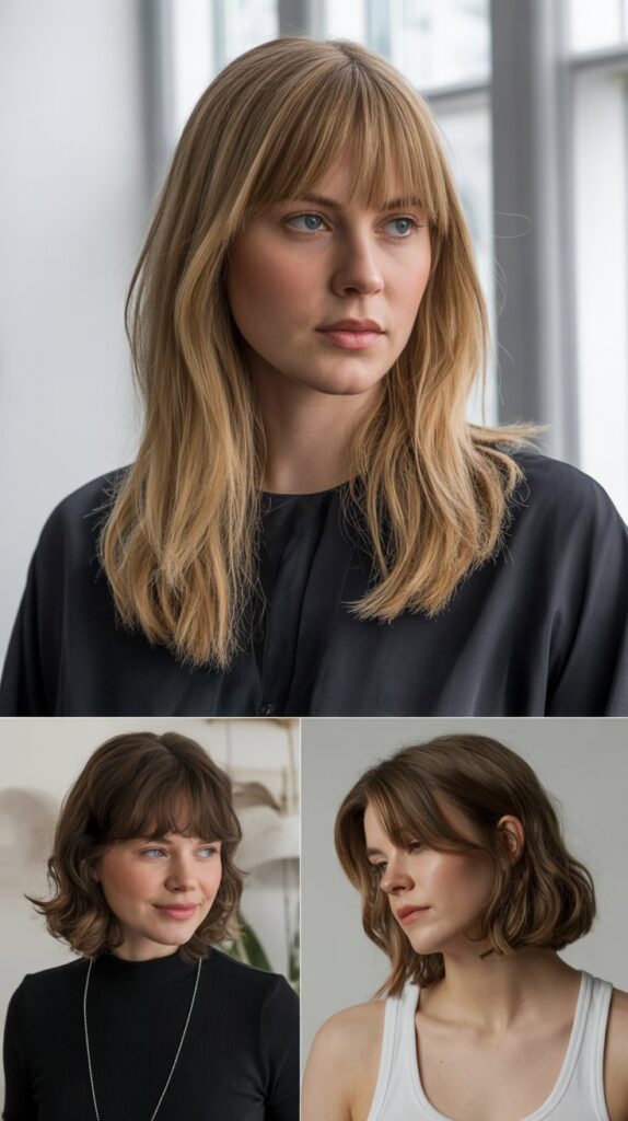 Long Curtain Bangs with Collarbone Bob