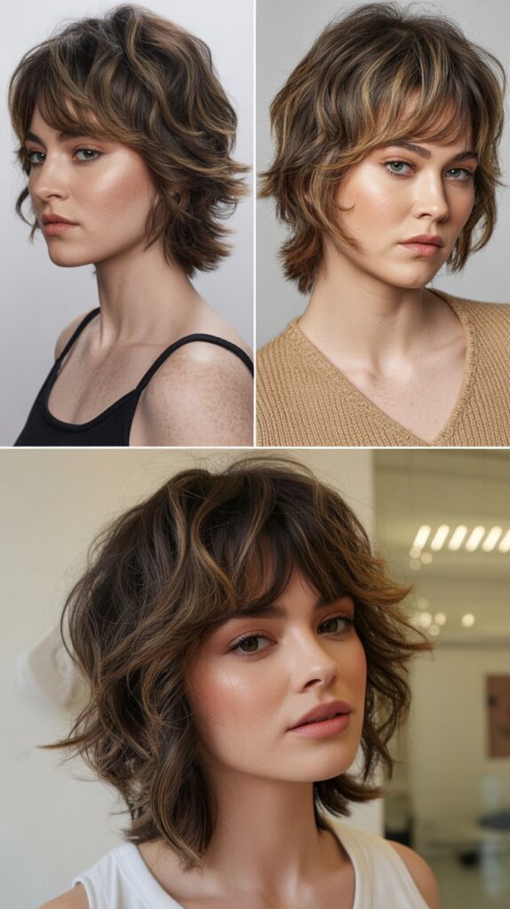 56 Medium-Length Hairstyles With Bangs for a Trendy Look 4 Textured Shaggy Bangs for a Modern Edge