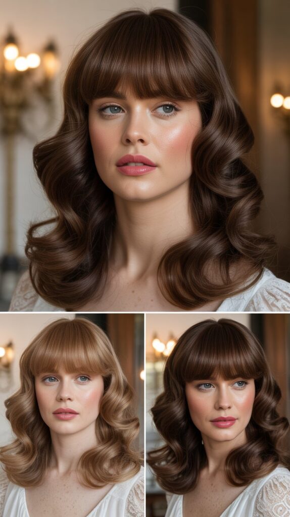 Blunt Bangs with Loose, Romantic Curls