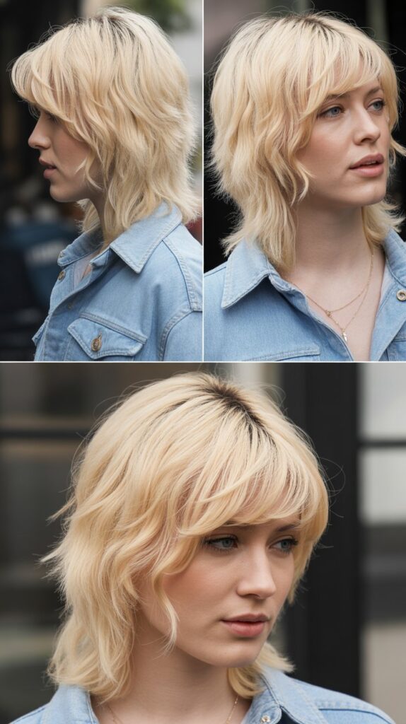 Medium-Length Butter Blonde Hair with Piecey Side Bangs