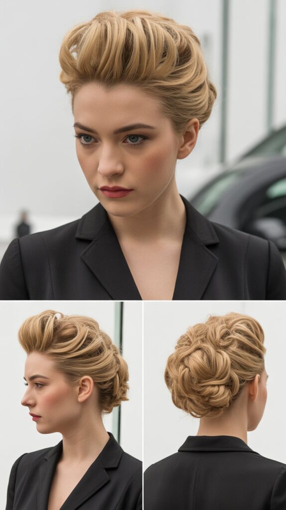 33 Elegant Formal Medium-Length Hairstyles Perfect for Special Occasions 17 Asymmetrical Updo with Volume