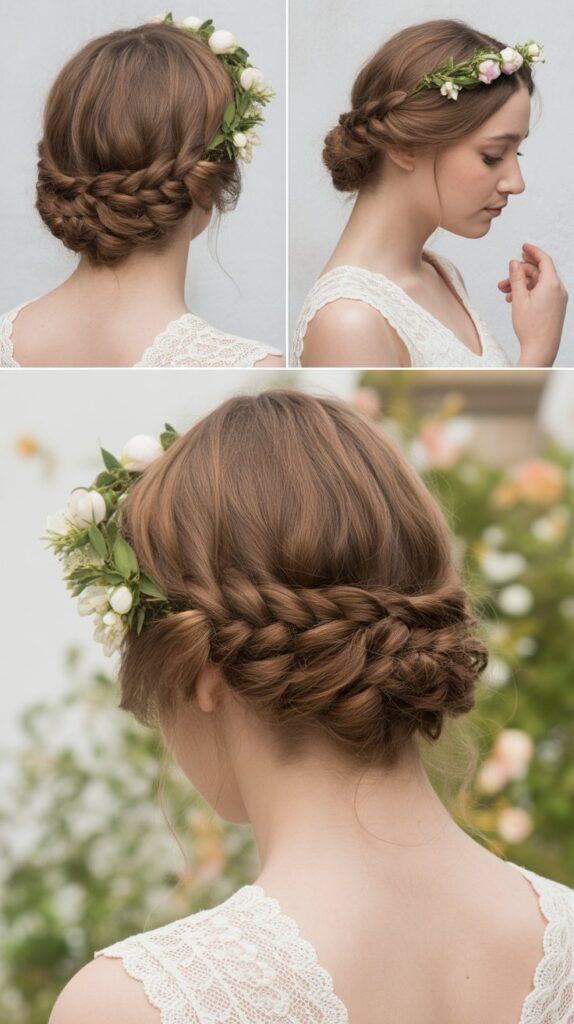 33 Elegant Formal Medium-Length Hairstyles Perfect for Special Occasions 5 Braided Crown Updo