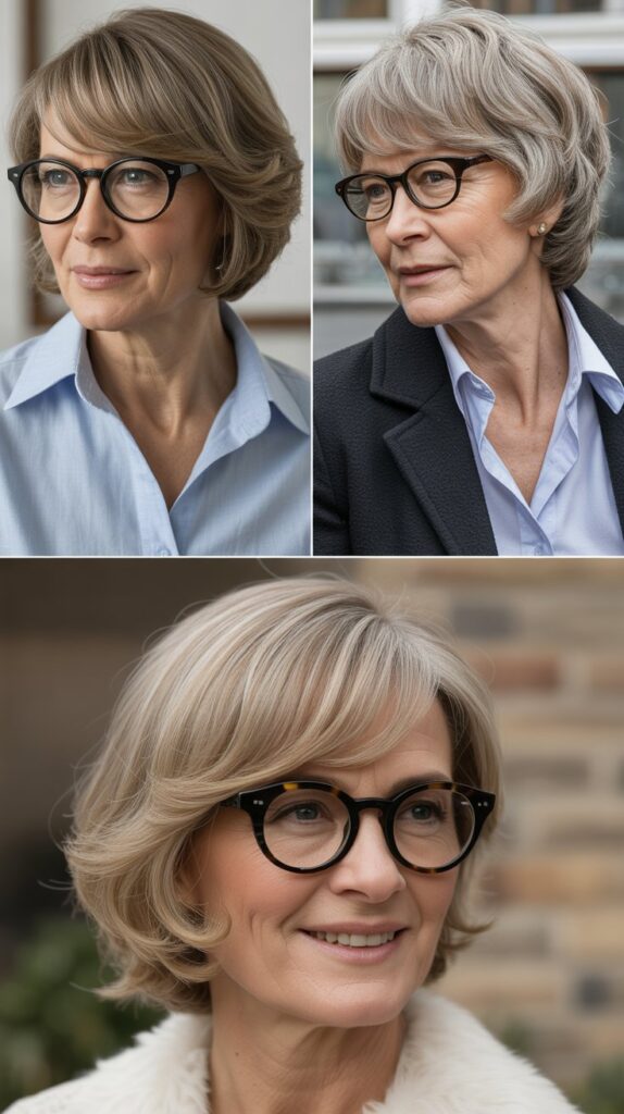 37 Best Bangs for Women Over 50 Who Wear Eyeglasses 19 Rounded Side Bangs