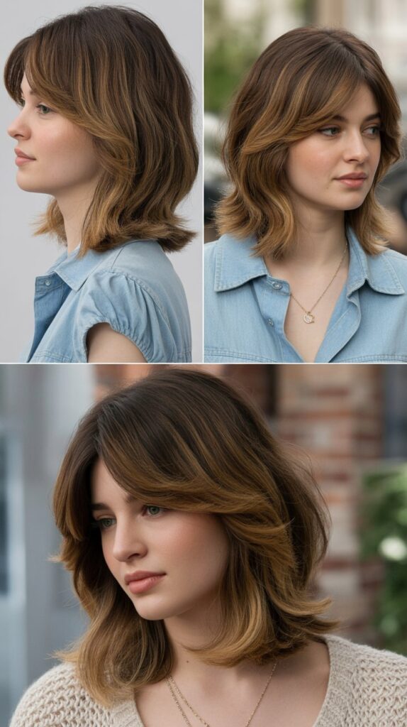 Medium Hair with Curtain Bangs and Soft Layers