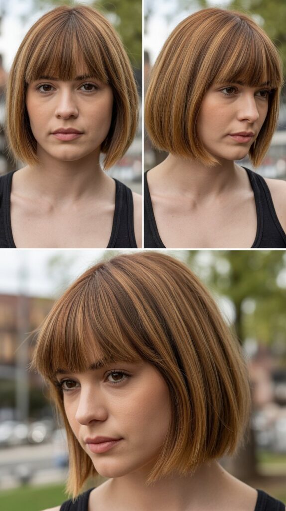 42 Medium Haircuts With Bangs for Thin Hair That Add Volume 31 Razored Lob With Straight-Across Bangs